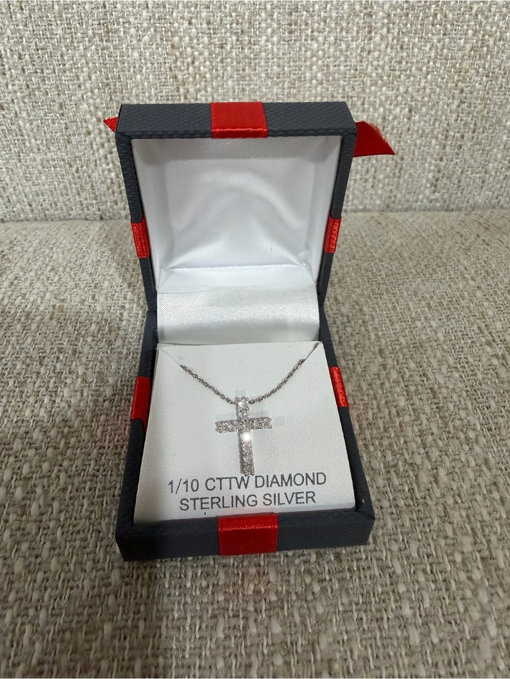Natural Diamond Cross Necklace – Sterling Silver 1/10 CT TW 18” new in box